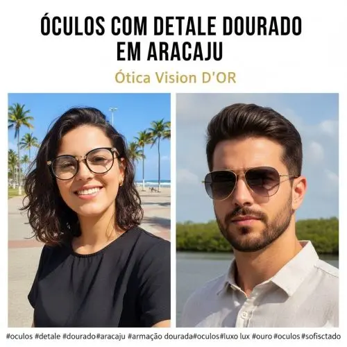Armação de óculos de luxo com detalhes em metal dourado e acabamento premium na Ótica Vision D'Or em Aracaju