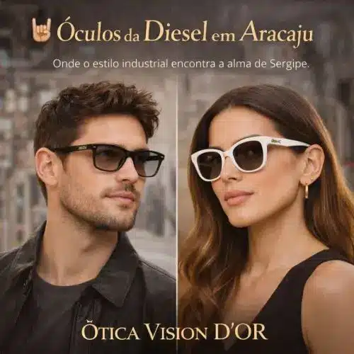 Homem usando óculos Diesel com armação industrial robusta e detalhes metálicos em Aracaju