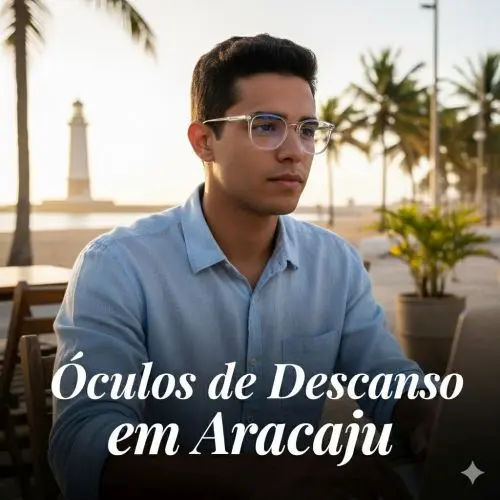 Pessoa em Aracaju utilizando óculos de descanso com filtro azul em frente a um computador, demonstrando alívio visual.