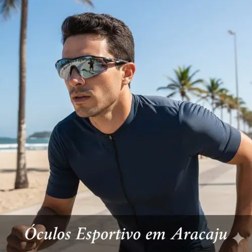 Atleta em Aracaju usando óculos esportivos de alta performance com proteção UV400 e tecnologia anti-embaçante
