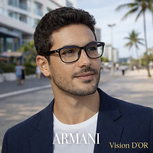 Homem de negócios usando óculos de grau Empório Armani original em Aracaju, destacando o estilo executivo