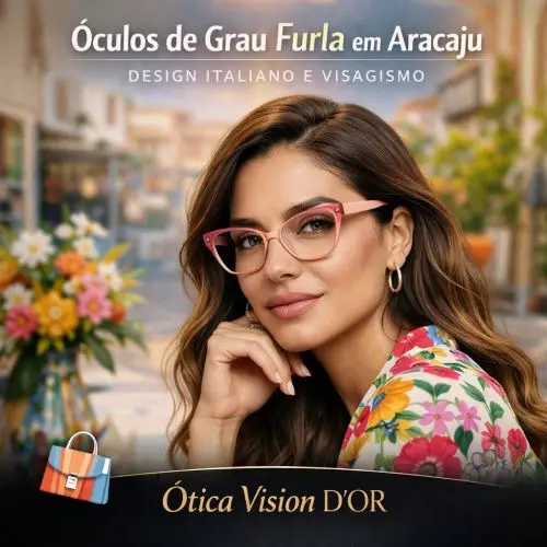 Armação de óculos de grau Furla original em acetato colorido destacando o design italiano na Ótica Vision D'Or em Aracaju