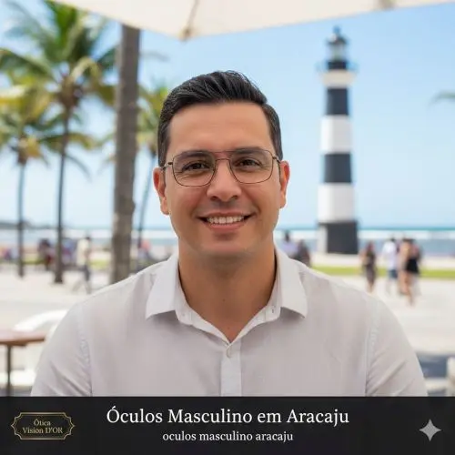 Homem usando óculos masculinos de luxo da Vision D'OR em Aracaju, destacando estilo e autoridade profissional.