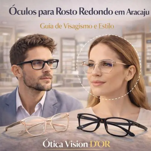 Mulher com rosto redondo usando armação retangular para harmonização facial na Ótica Vision D'Or em Aracaju