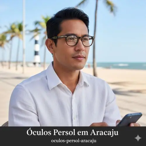Óculos Persol original em Aracaju destacando a icônica seta de prata e o design italiano artesanal na Ótica Vision D'Or.