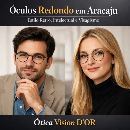 Mulher elegante usando armação de óculos redondo de metal fino da Ótica Vision D'Or em Aracaju