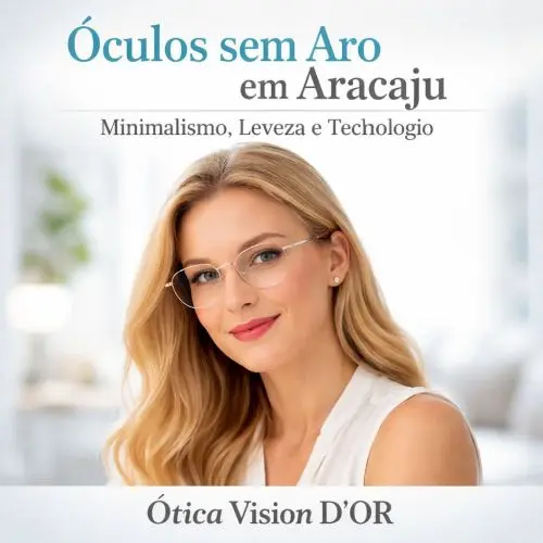 Óculos de grau sem aro balgrif de titânio japonês destacando a leveza na Ótica Vision D'Or em Aracaju