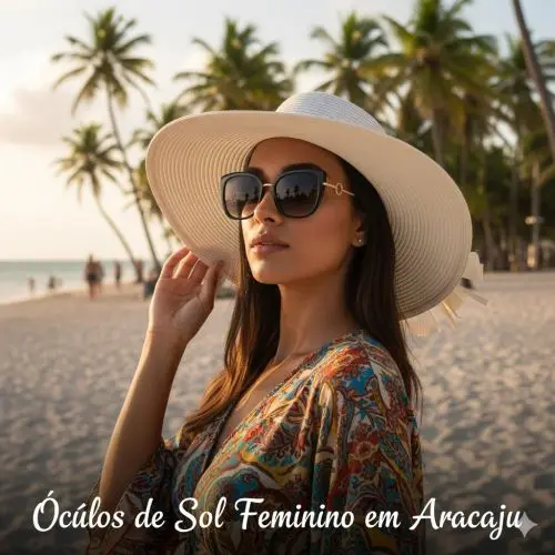 Mulher elegante usando óculos de sol feminino de luxo em Aracaju, destacando o brilho e a sofisticação da Ótica Vision D'Or.