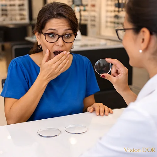 Técnico realizando a troca de lentes de grau em uma armação na Ótica Vision D'OR em Aracaju