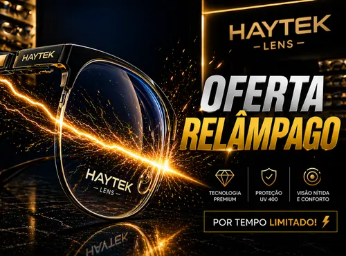 Lente digital Haytek com efeito visual de raio destacando promoção relâmpago em Aracaju.